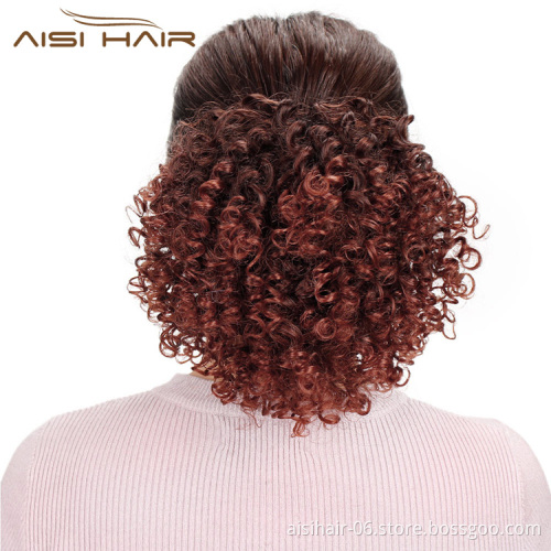 Aisi Hair High Puff Afro Curly Wig Ponytail Drawstring Short Afro Kinky Pony Tail Clip In on Synthetic Curly Hair Bun